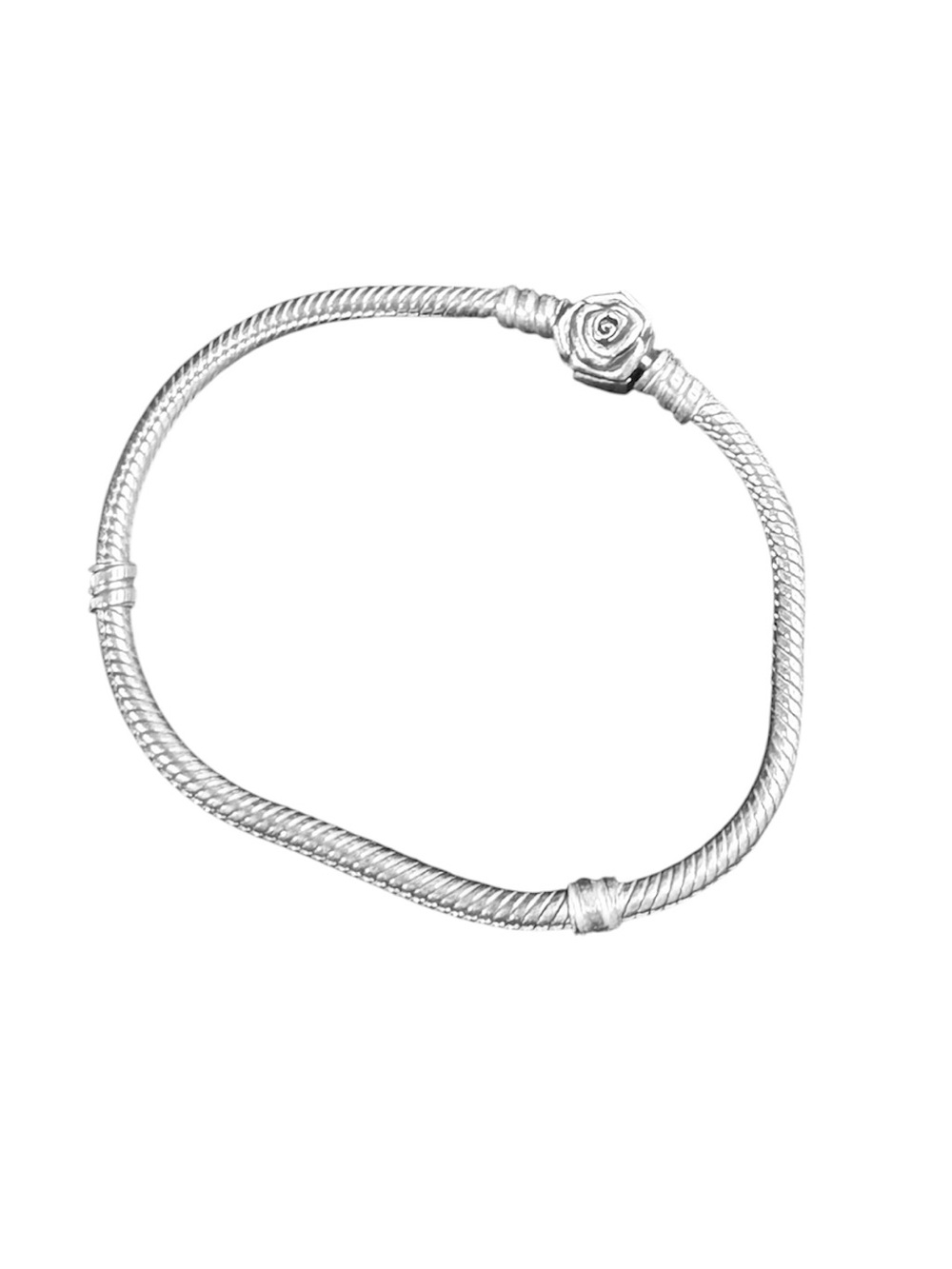 Pandora Silver Snake Chain Bracelet with Rose Clasp